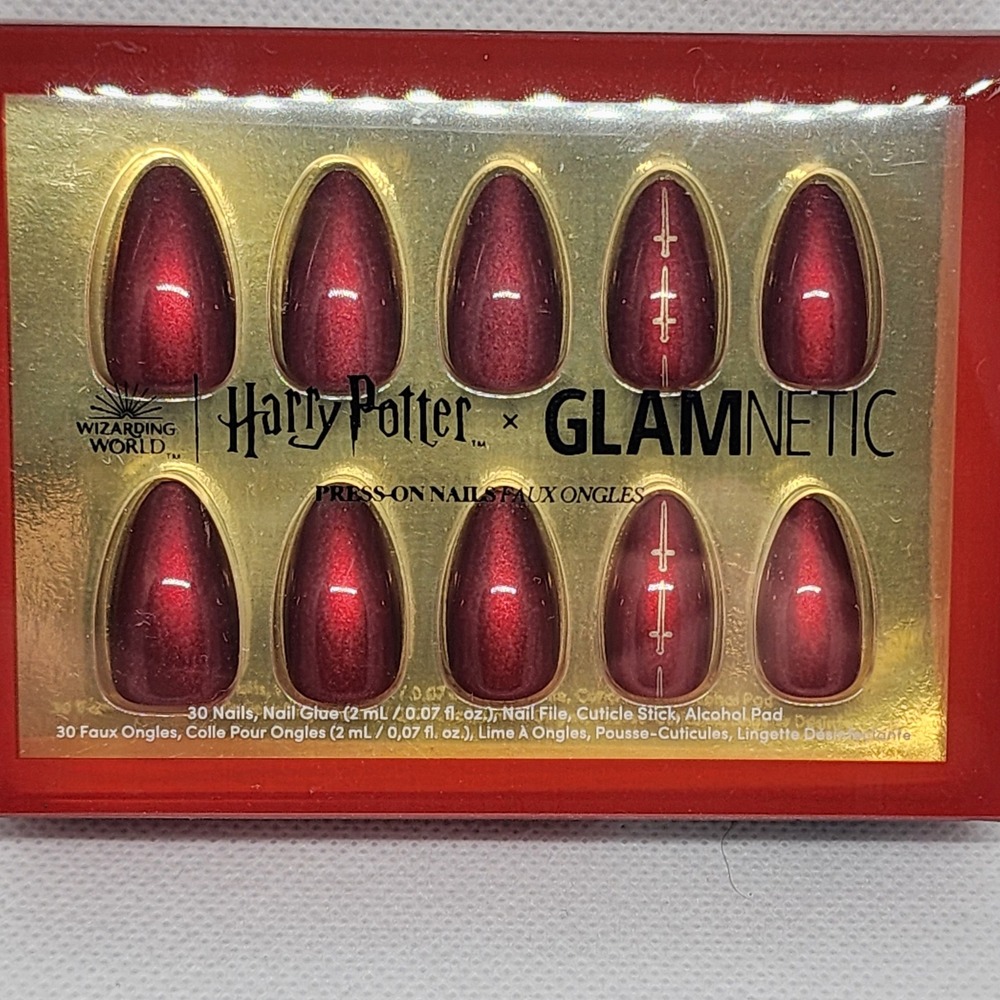 Glamnetic x Harry Potter Gryffindor Press-On Nails Almond Shimmer Red 30ct New